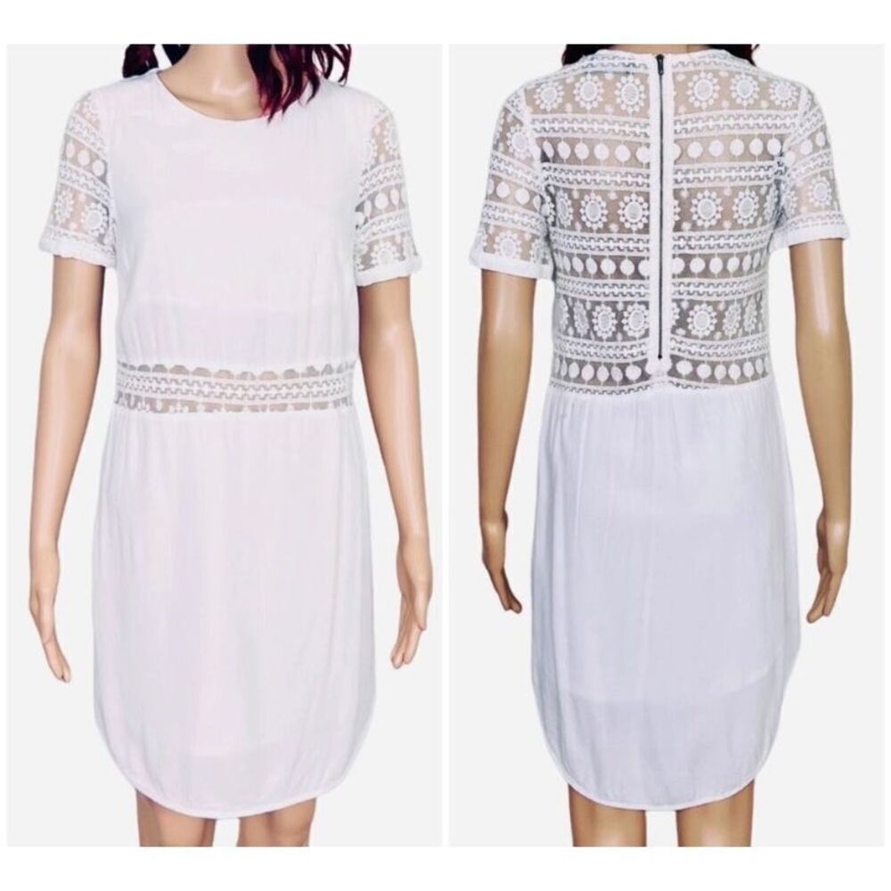 ASTR The Label White Lace Trim Dress • Silk Blend • Size S • Bridal Shower / Gra